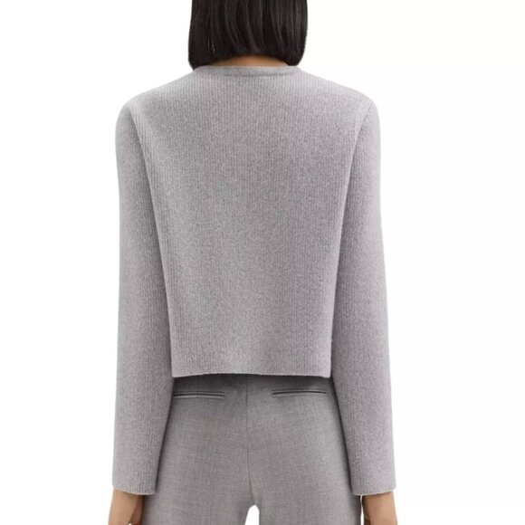 NWT Theory Cropped Knit Jacket Felted Wool-Cashmere Light Heather Gray Size L - Picture 7 of 8